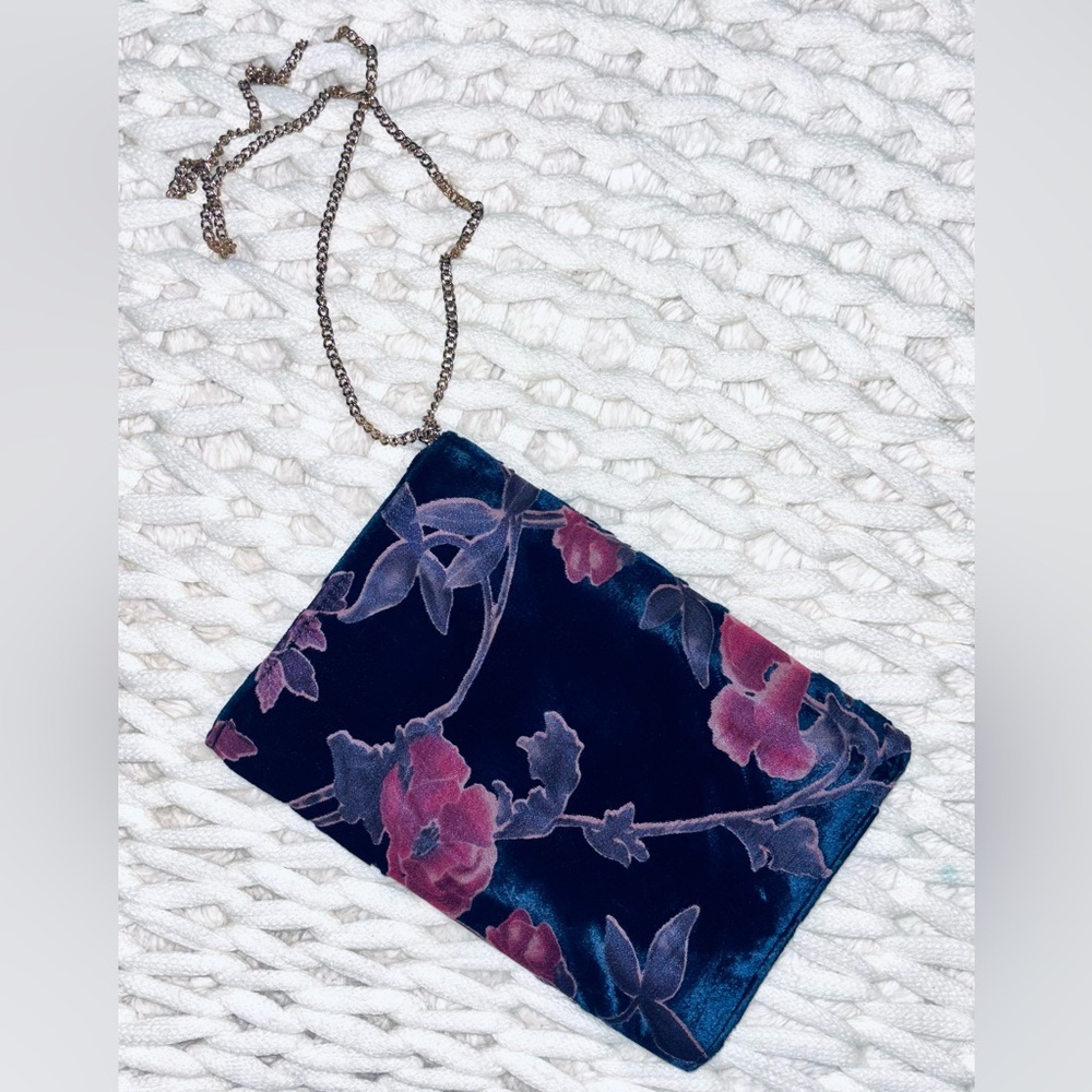 Call It Spring Blue and Purple Velvet Crossbody Bag w/ Gold Chain Strap - Picture 2 of 5